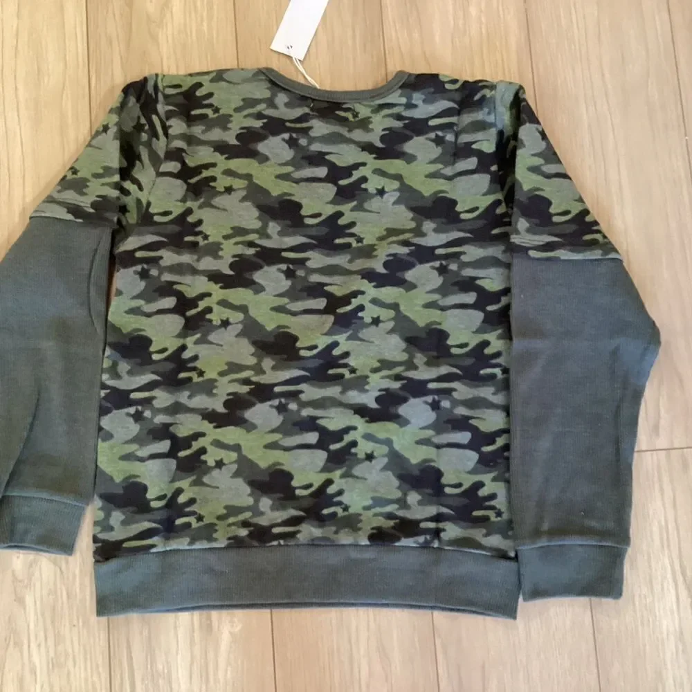 NWT Miki Miette Brand Boys Green Camo Long Sleeve Henley Sizes 6 and 8